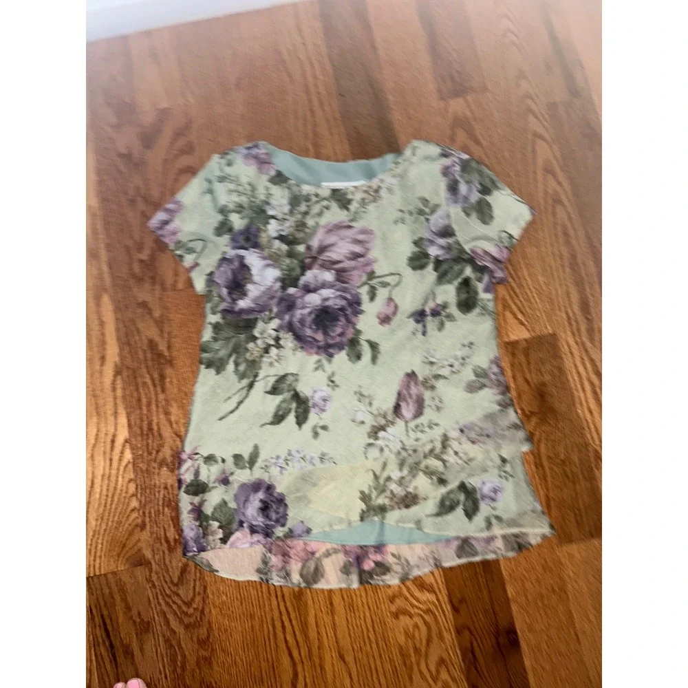 Jessica Howard Sage Green Floral 2 Piece Skirt Set Maxi Dress Sz 12 Made in USA